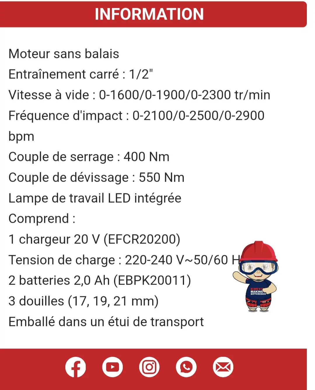 Clé à choc emtop 300 nm
