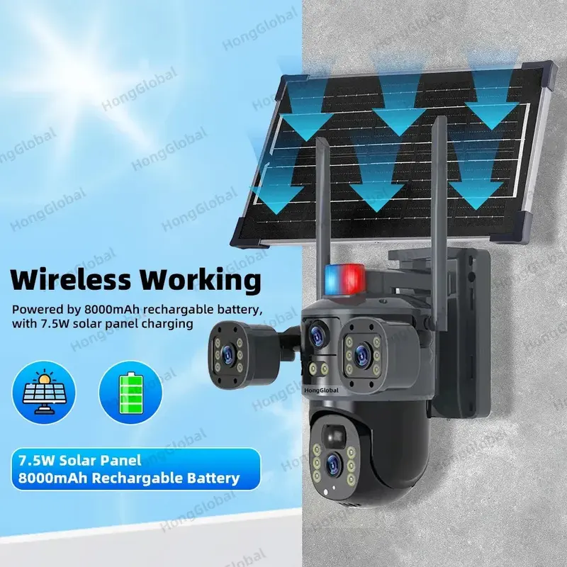 Caméra PTZ Extérieure 8MP 4K Wi-Fi à Énergie Solaire
