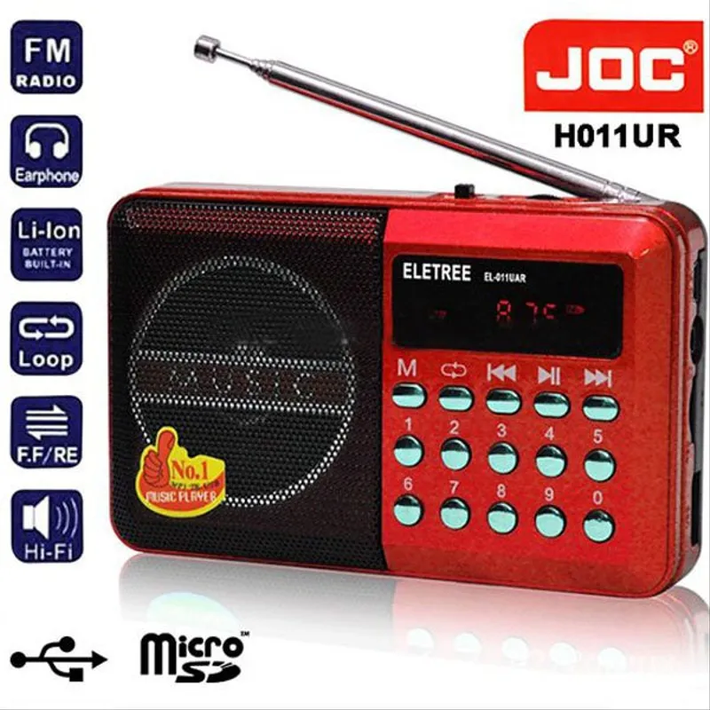 JOC Radio H011U Radio FM Rouge USB Rechargeable Micro SD Mini Lecteur MP3