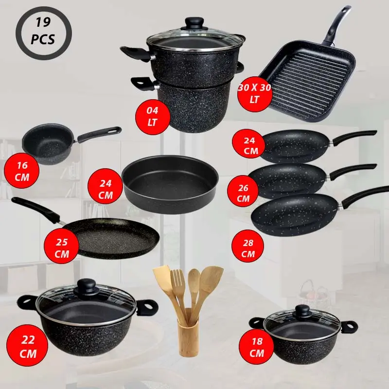 Batterie de Cuisine Cook'art Granite 19 Pièces –  Noir pour Cuisine