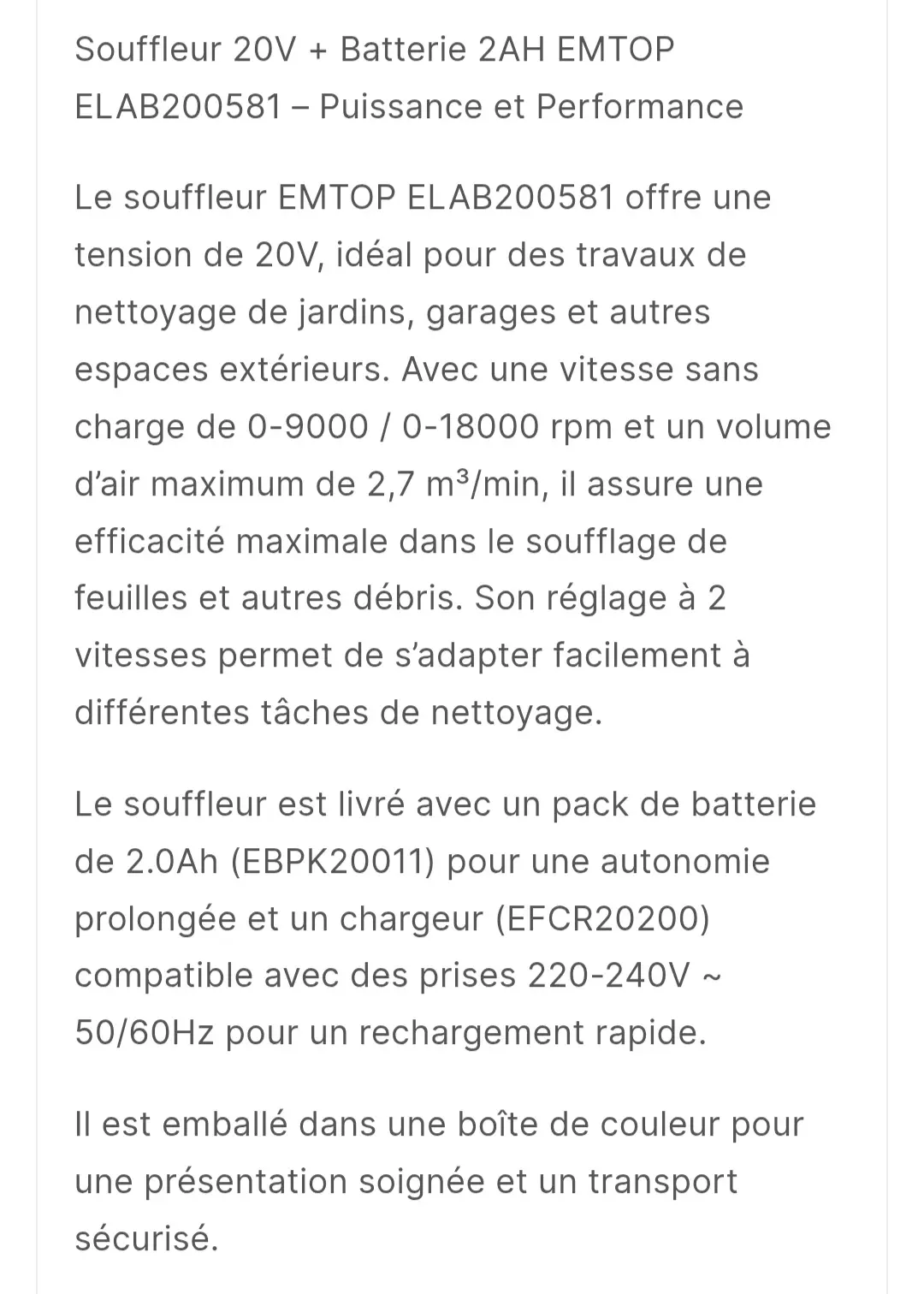 Souffleur 20V