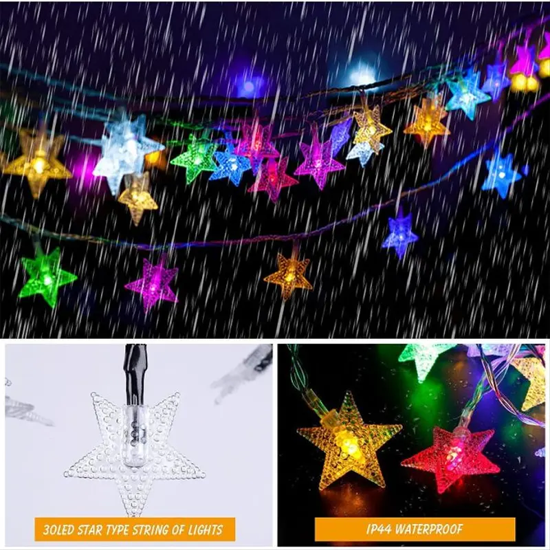 Guirlande lumineuse étoile à 3 piles, 2 m,  LED, RGB