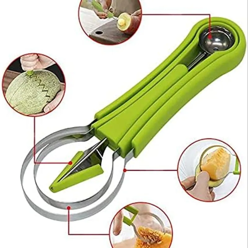 Ensemble de cuillères à Melon, coupe-pastèque 4 en 1 en acier inoxydable