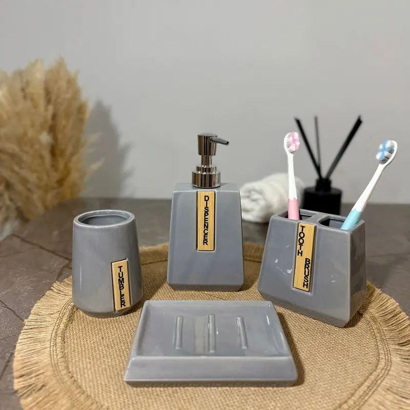 Set Accessoires Salle de Bain 4 Pièces GRIS