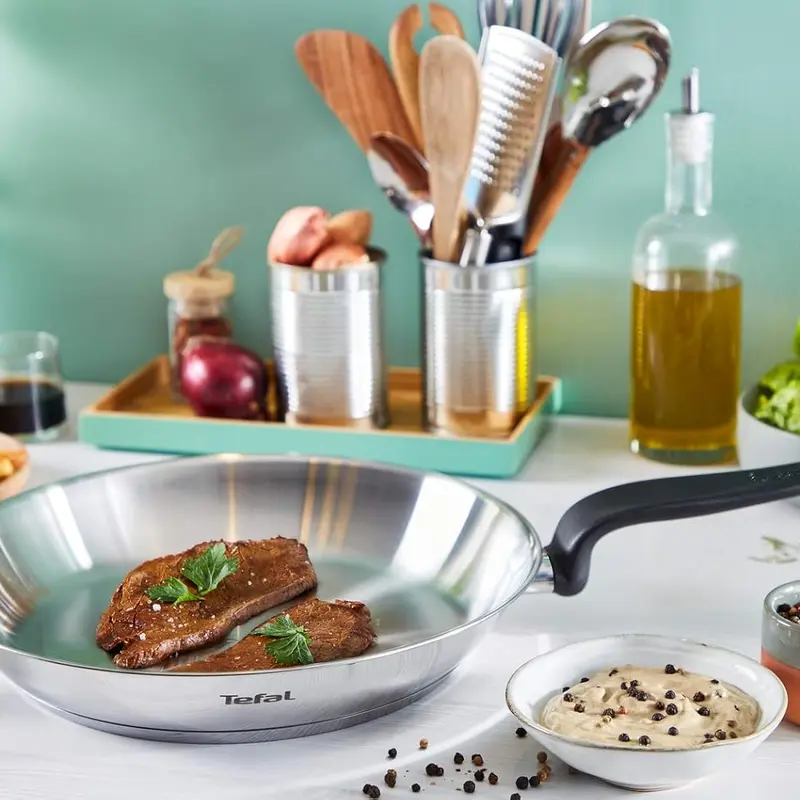 Poêle Inox 28cm Primary _ Inoxydable Antiadhésive pour Cuisine