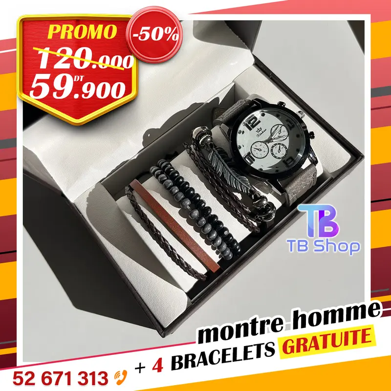 Montre Homme de Haute Qualité avec 4 Bracelets Gratuits 14-3