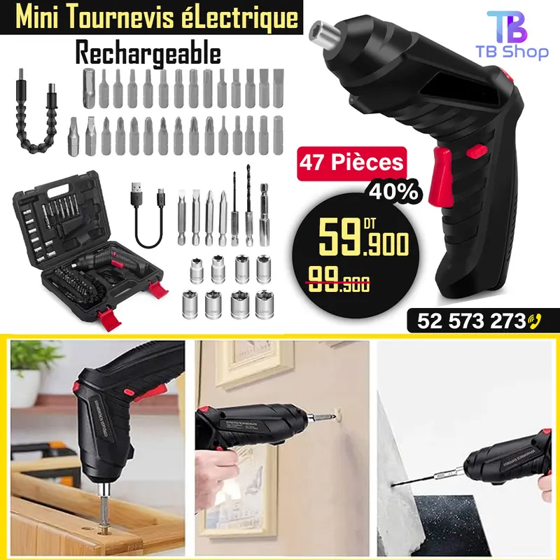 promotion 40% Mini Tournevis éLectrique Rechargeable avec 47 Pièces