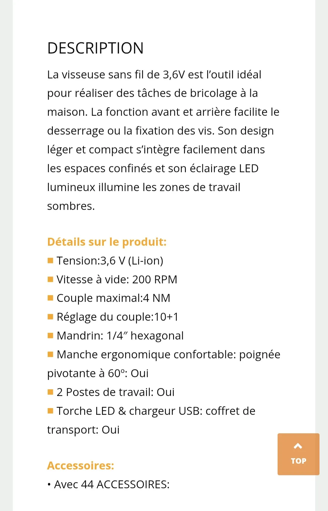 Visseuse sans fil 3.6V