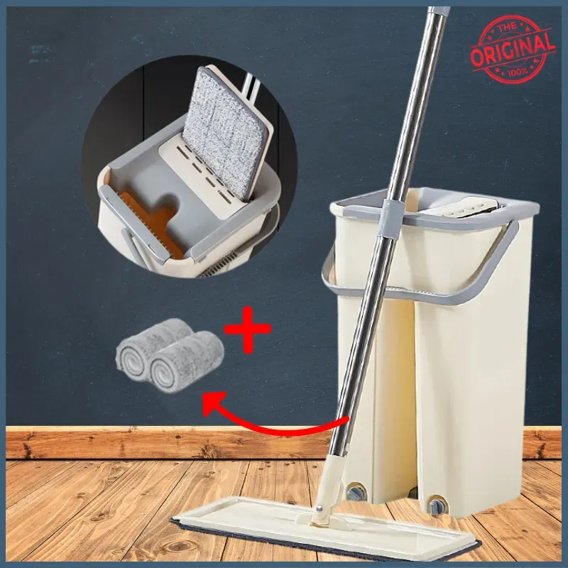 Sillgech Balai nettoyant avec seau + 2 Serpillères microfibres