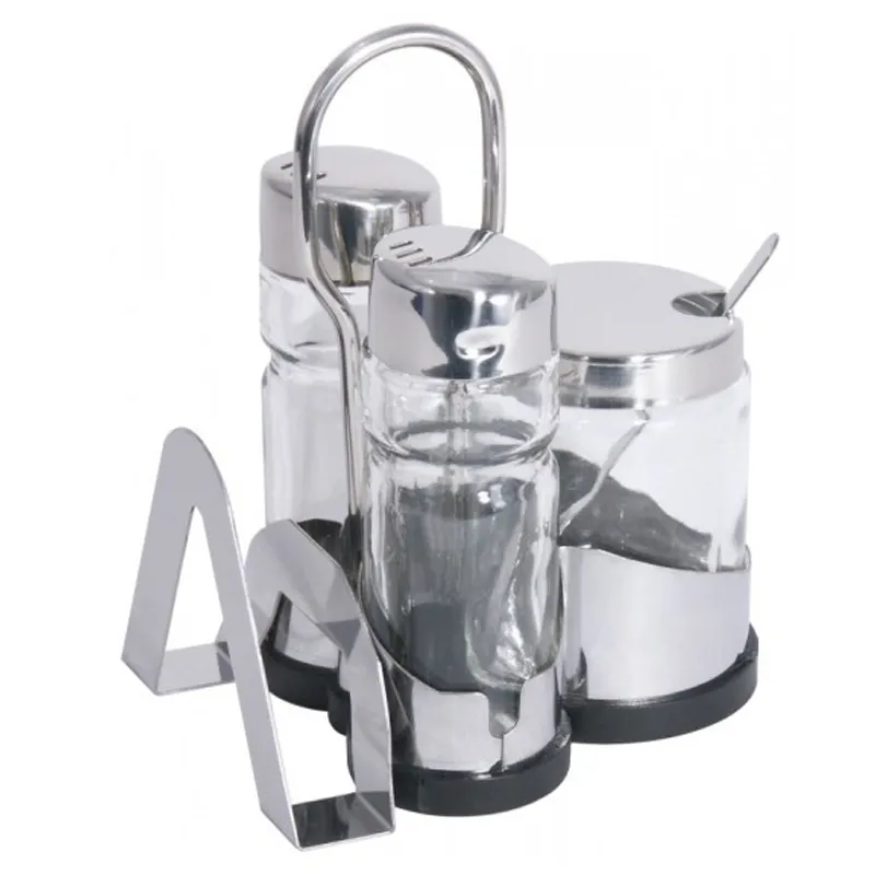 SET MENAGERE POUR SEL, POIVRE ET MOUTARDE INOX