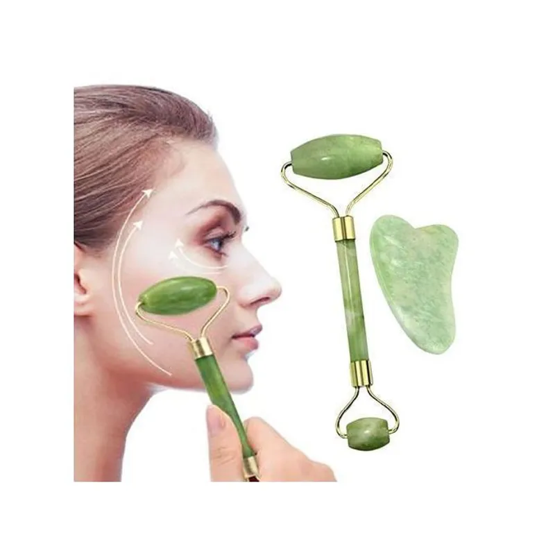 Rouleau Massage Visage Pierre de Jade + Planche de Guasha