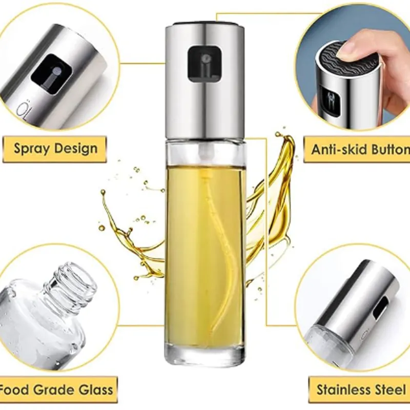 Bouteille De Pulvérisation D'huile Transparente Et En Acier Inoxydable