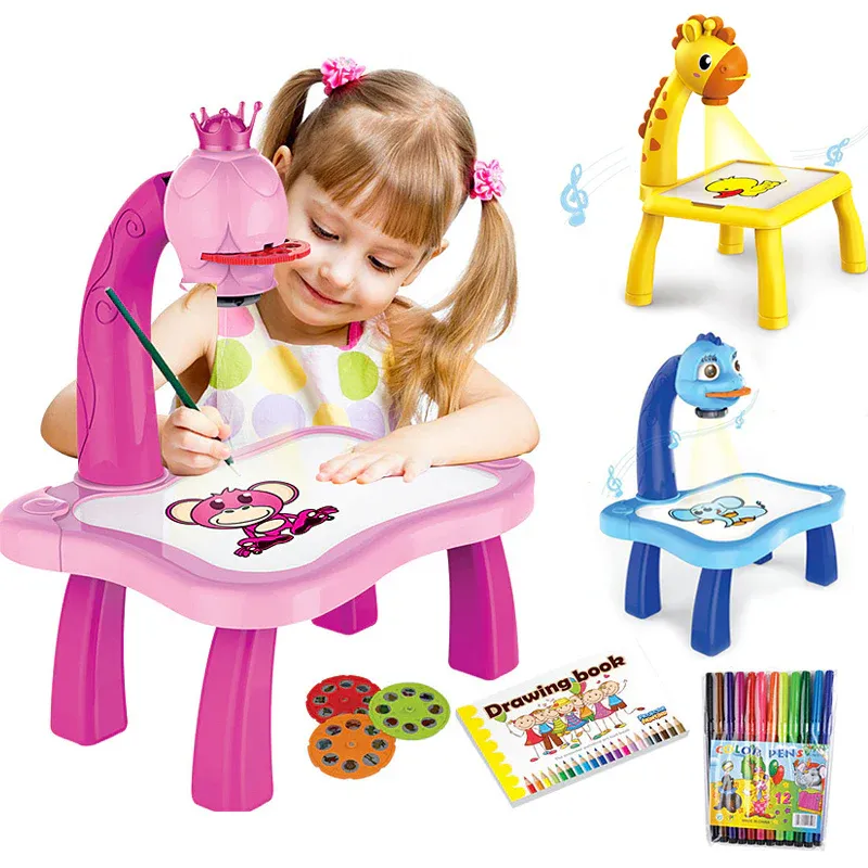 طاولة رسم مع جهاز عرض LED إبداعي للأطفال 🎁