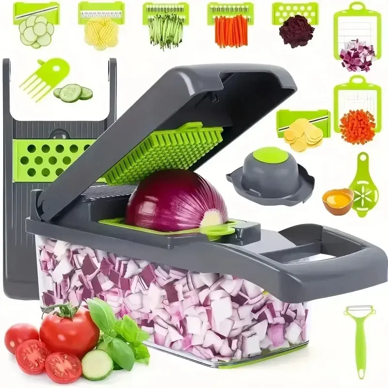Hchoir manuel multifonction 14 en 1 pour couper les légumes ❤🤩