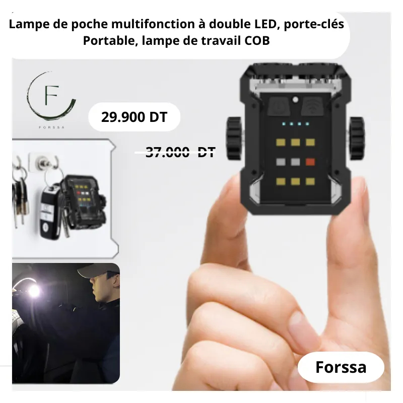 Lampe de poche multifonction à double LED: porte-clés , lampe de travail