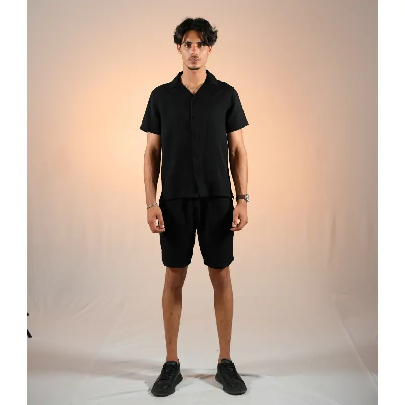 Chemise & Short Lin Noir Coton Viscose