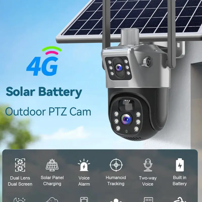 Caméra PTZ Extérieure 8MP 4K  à Énergie Solaire color Vu