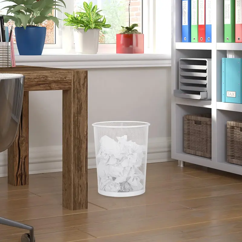 Corbeille Métallique Blanche – Poubelle de Bureau pour Papier