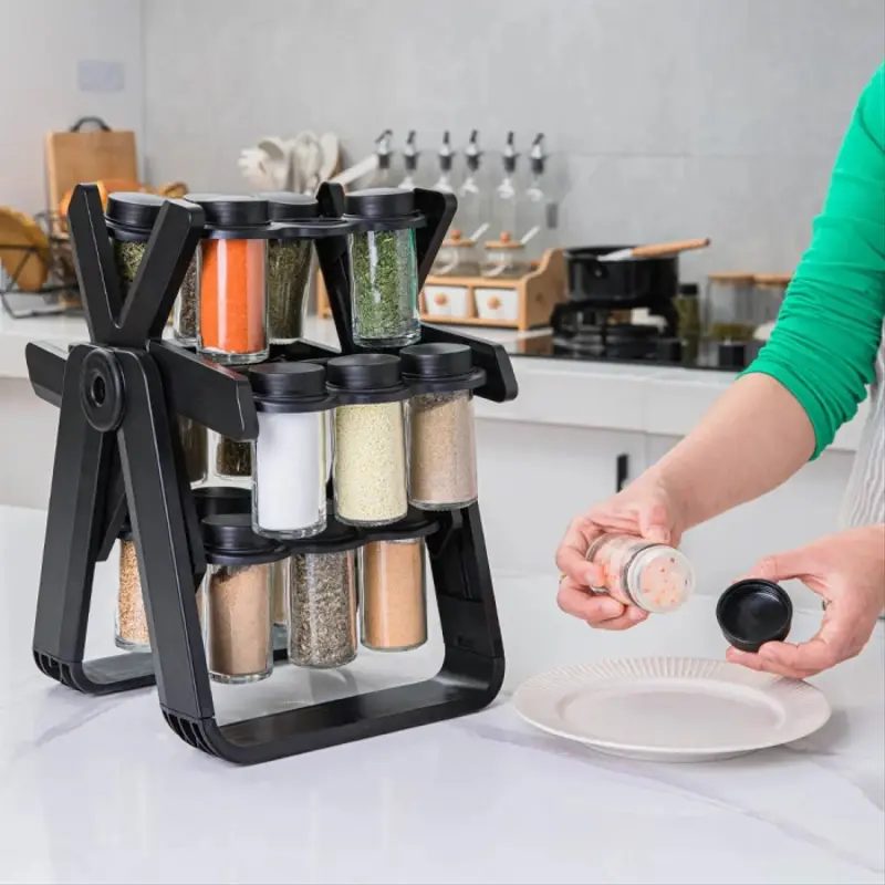 Set Porte-Épices 19 Pièces avec Support Rotatif Noir