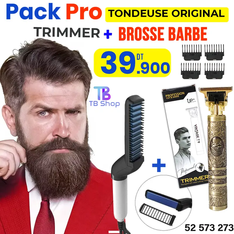 pack pro tondeuse original trimmer + brosse barbe