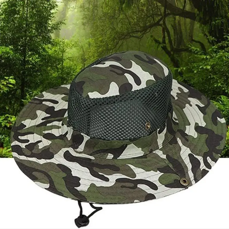 Chapeau De Soleil Camouflage Avec Cordon De Serrage Unisexe