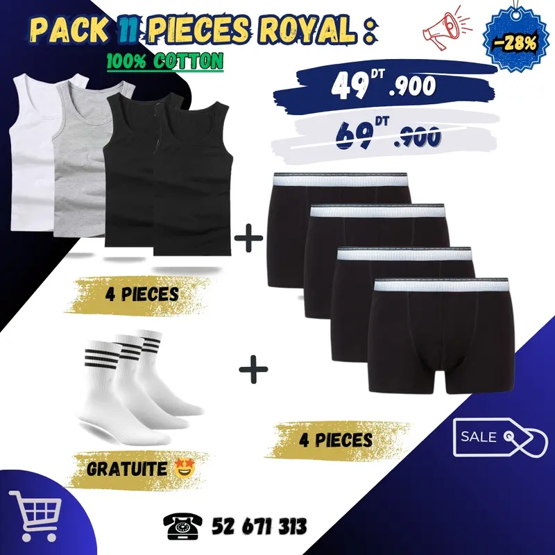 Pack Royal Homme 11 Pièces - 100% Coton