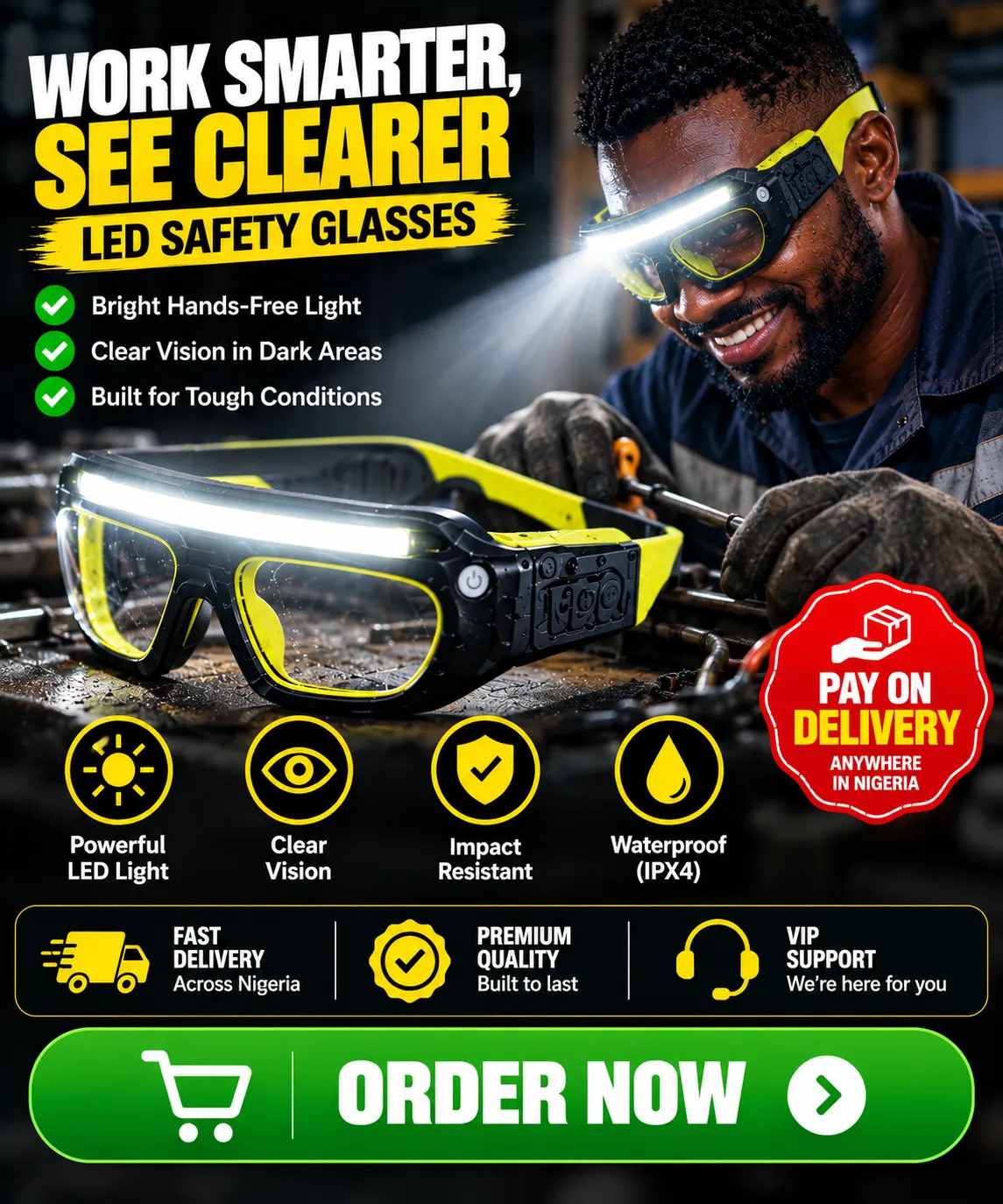 Durable LED safety glasses