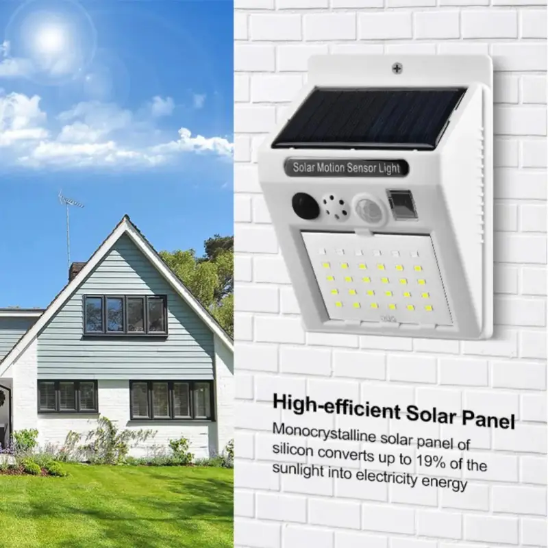 Mini Lampe Solaire avec Alarme, 3 Modes avec Capteur de Mouvement Infrarouge