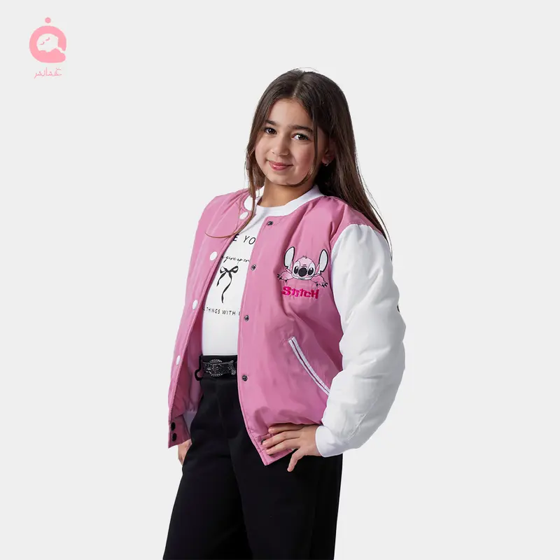 Stitch Bomber Jacket Pour Fille - Blanc/Rose