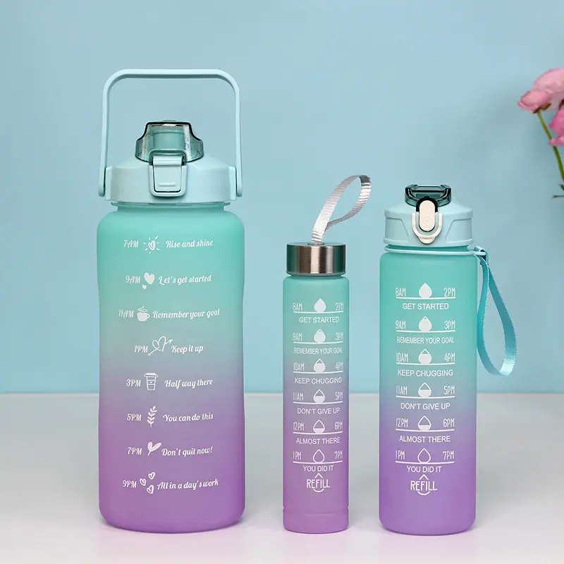 Ensemble de 3 bouteilles d'eau de sport motivante