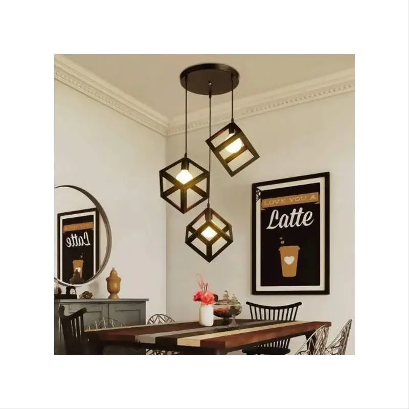 Suspension 3 Luminaire – Design Cube Métal Industriel – Noir