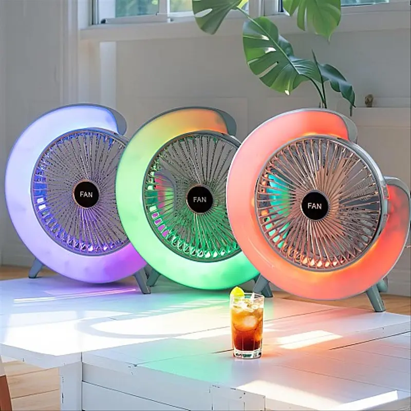 Ventilateur de table lumineuse led rgb rechargeable