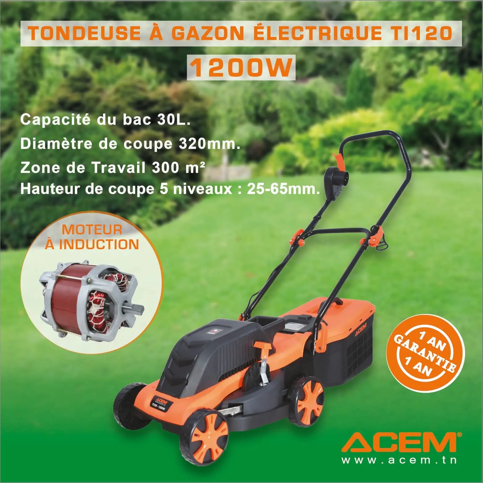 Tondeuse à gazon électrique 1200W