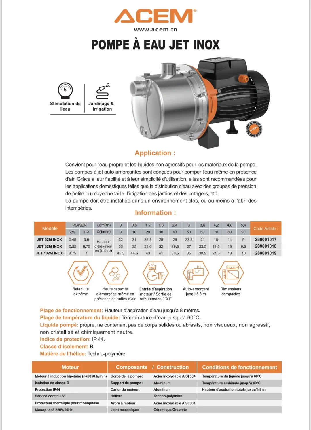 Pompe à eau jet inox 17/18/19