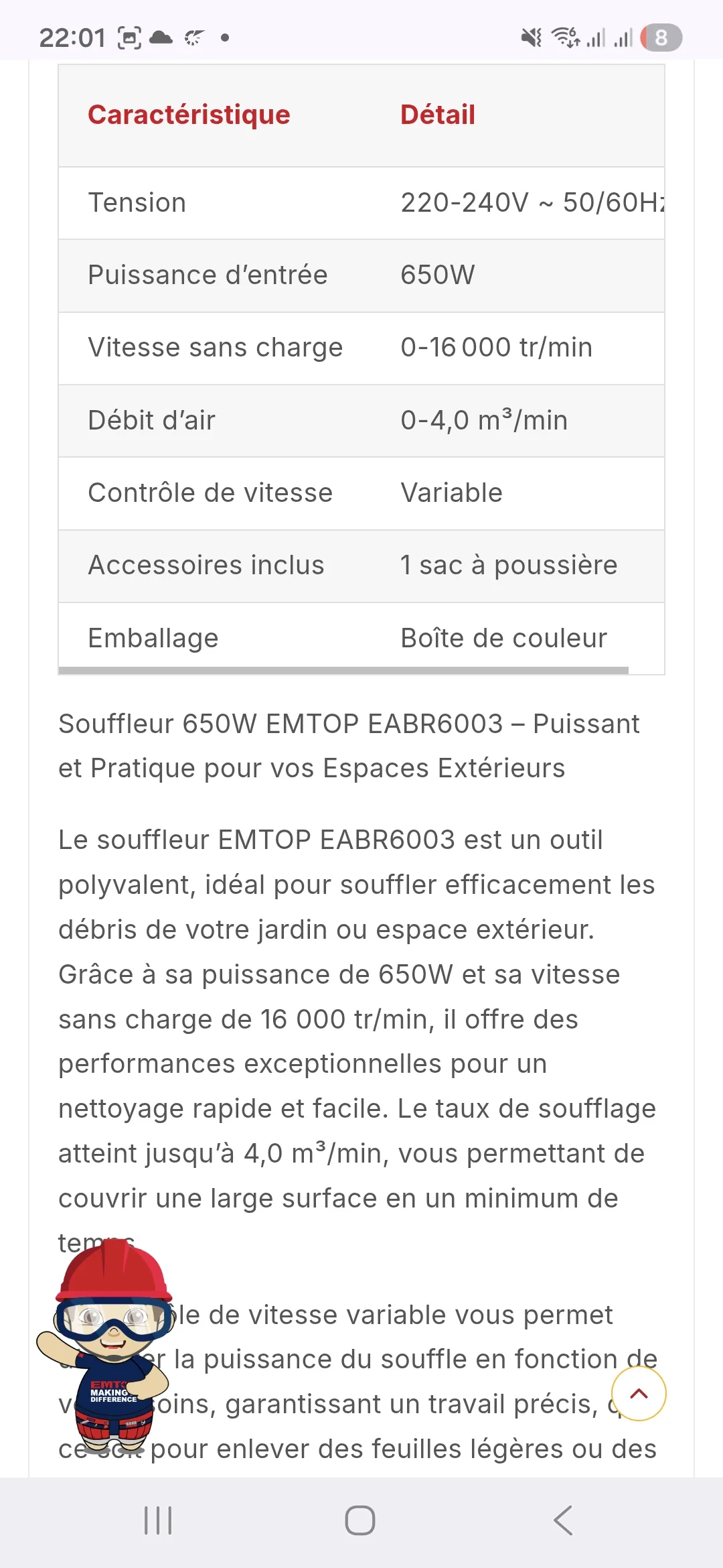 Souffleur 650W emtop EABR6003