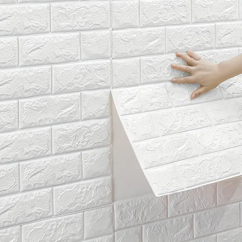 Pack 10 Panneaux Adhésif Faux Brique 3D - 38x70 Cm - Blanc